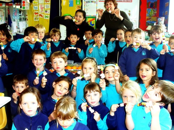 "Mrs Vanderwoude and Mrs Needham took a bite and enjoyed team teaching an interactive fruity hedgehog English activity to 2 Year 1 classes at Chelsea Primary School."